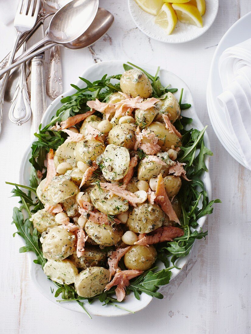 Potato salad with smoked trout
