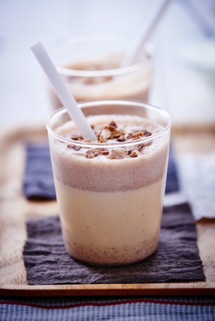 A milk shake with chocolate and nuts