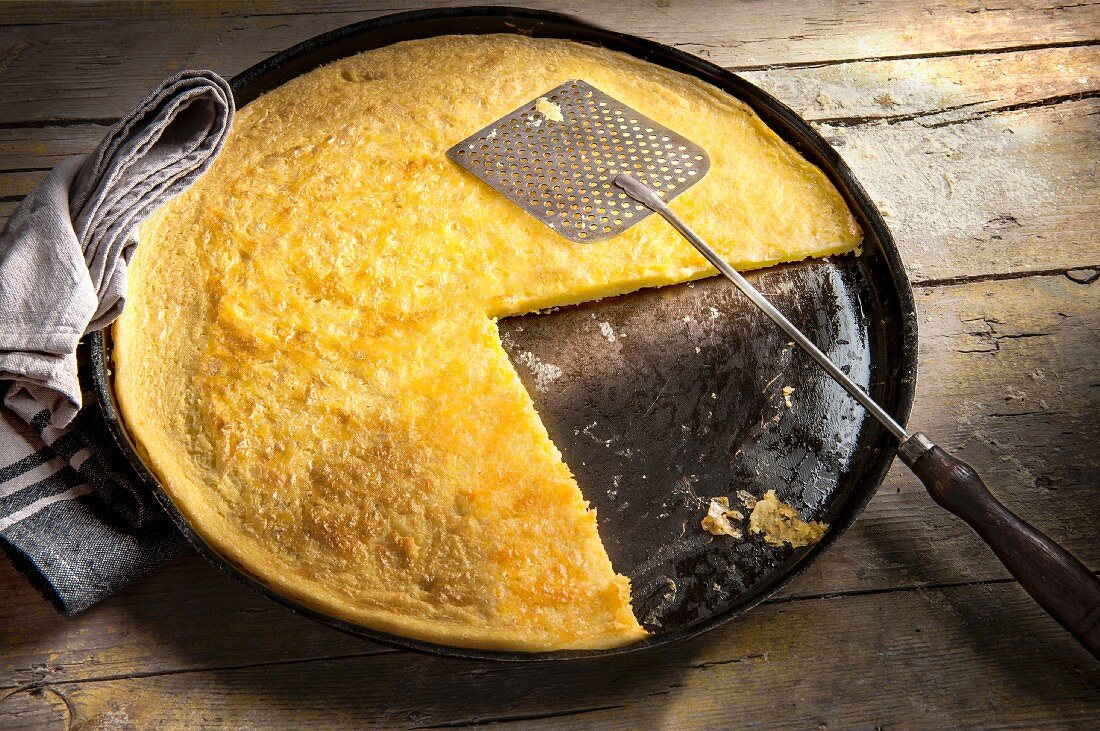 Farinata (chickpea flour pancake, olive oil, salt and water, Italy)