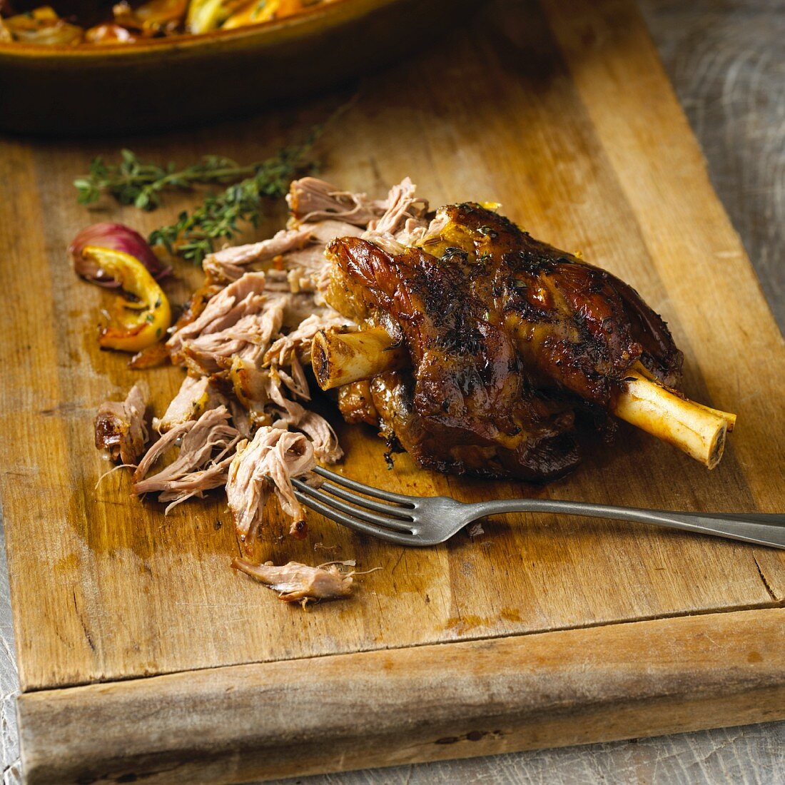 Slow-roasted leg of lamb, sliced