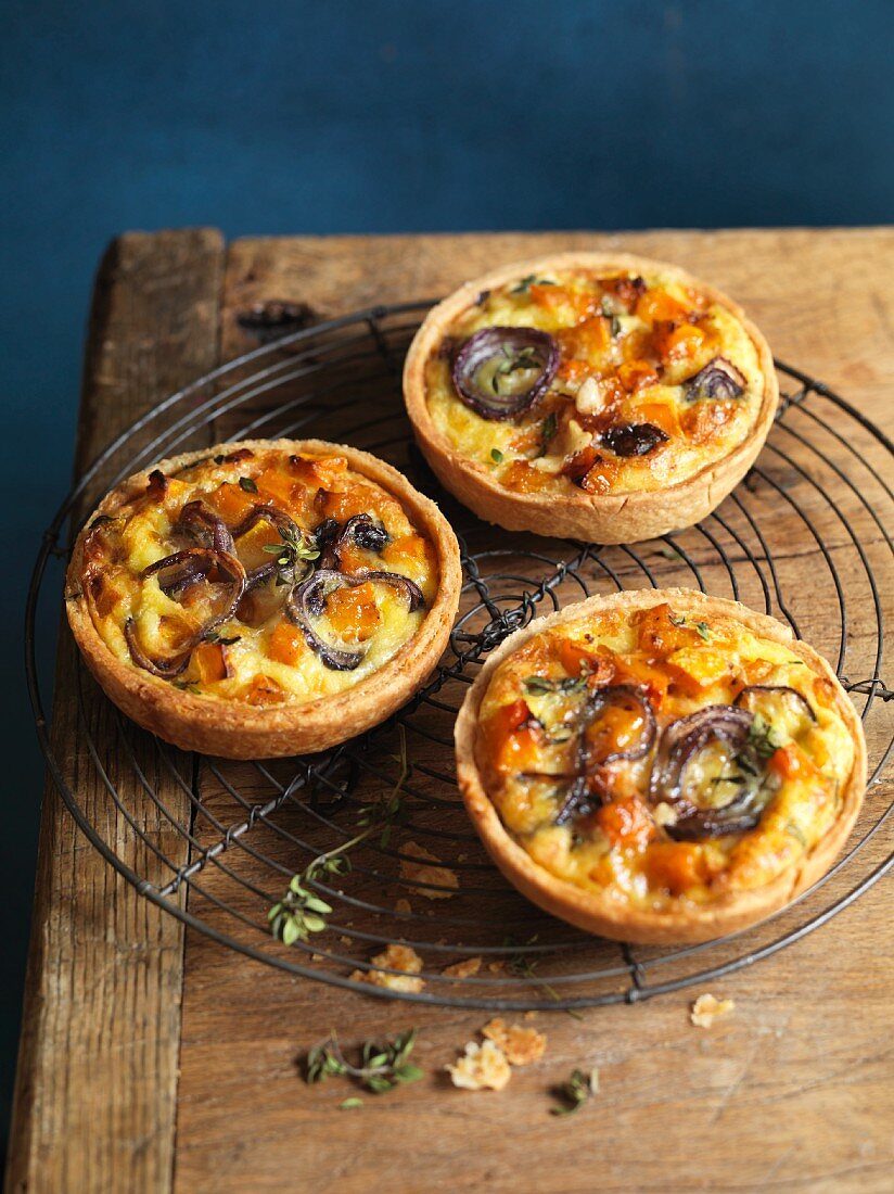 Vacherin, butternut squash and red onion tartlets