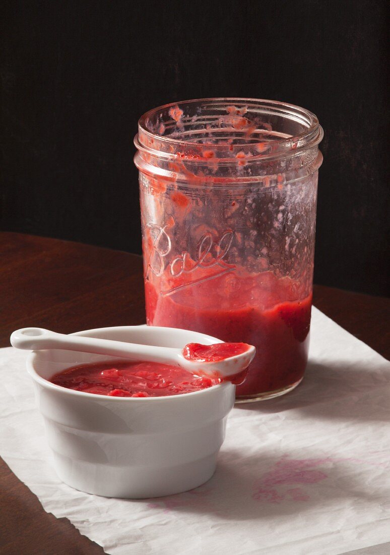 Homemade strawberry jam with a spoon
