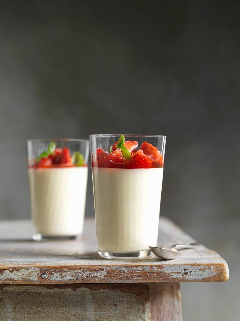 Lemon Posset with strawberries and basil