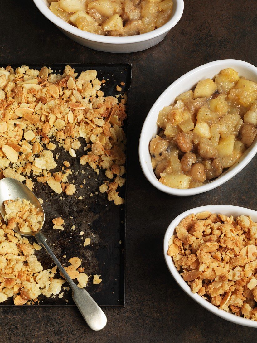 Spicy apple and chestnut crumble with almonds