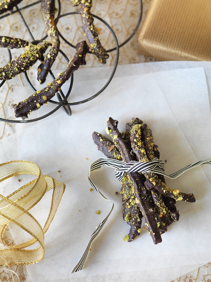 Candied orange zest in chocolate