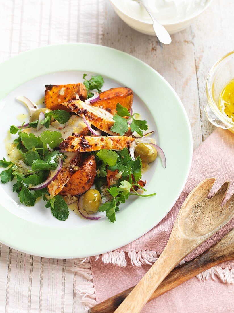 Harrissa chickenwith sweet potatoes in a salted lemon sauce