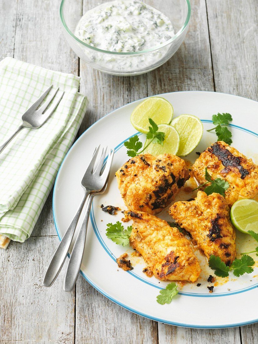 Tandoori fish with cucumber raita