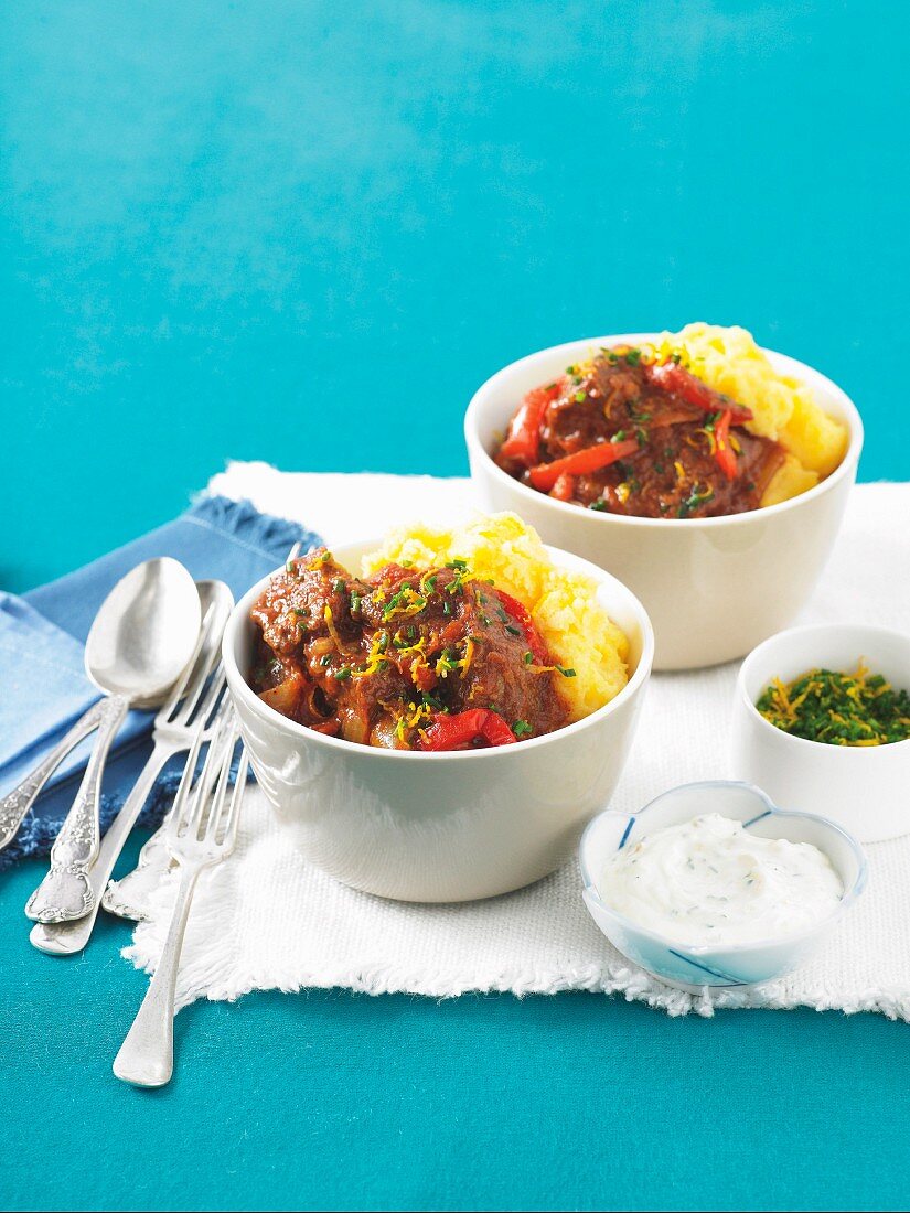 Beef goulash with orange and chive sour cream