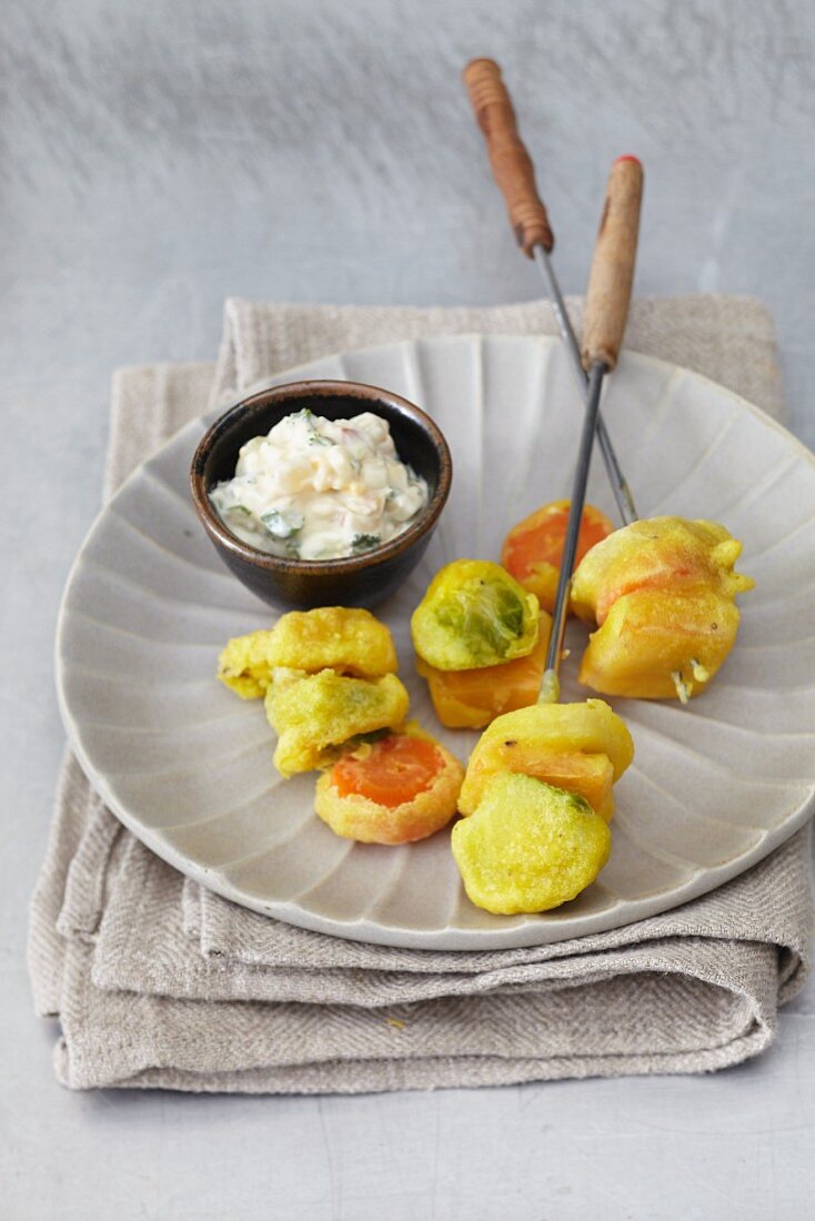 Vegetable tempura with a dip