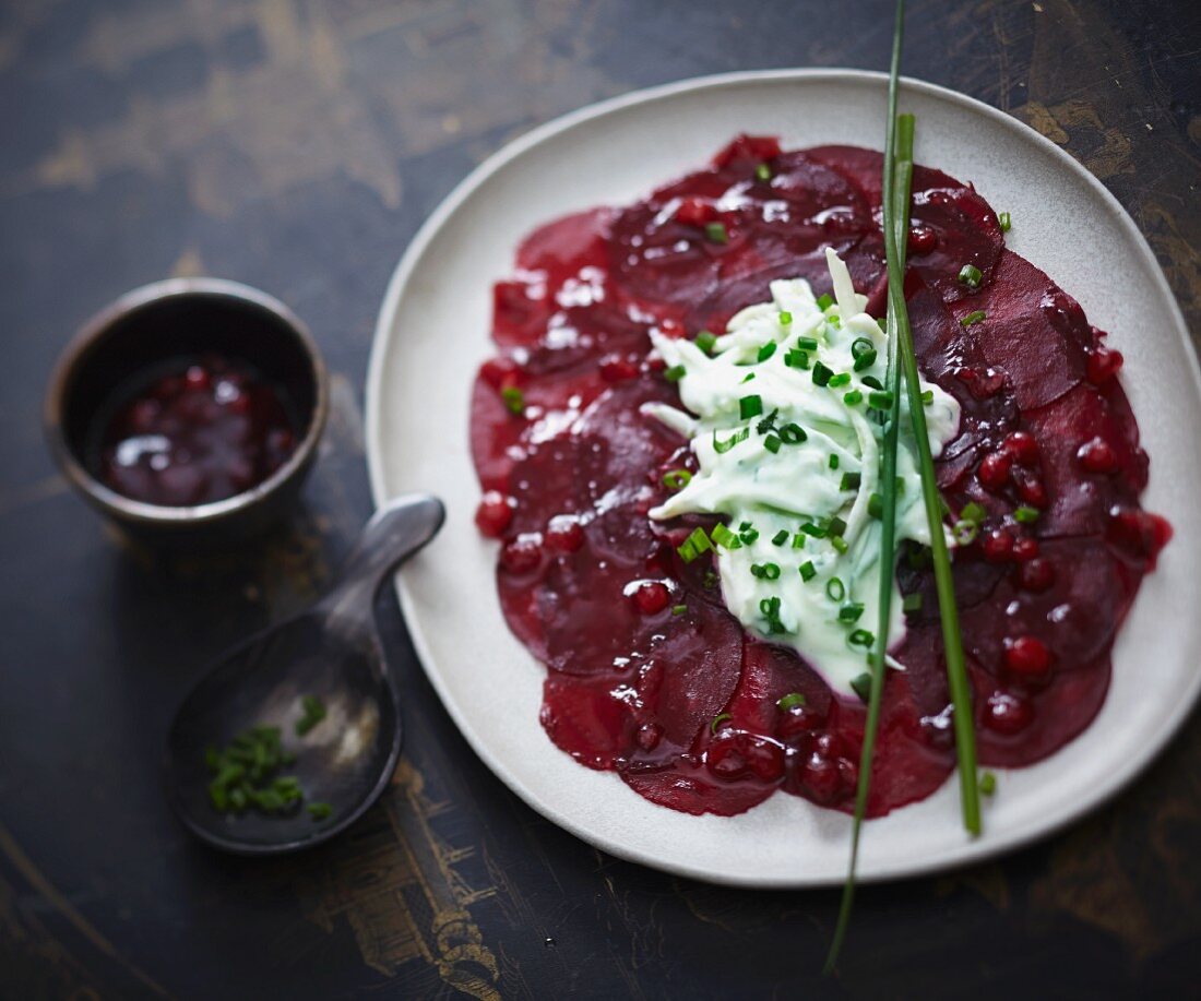 Beetroot carpaccio with cranberries