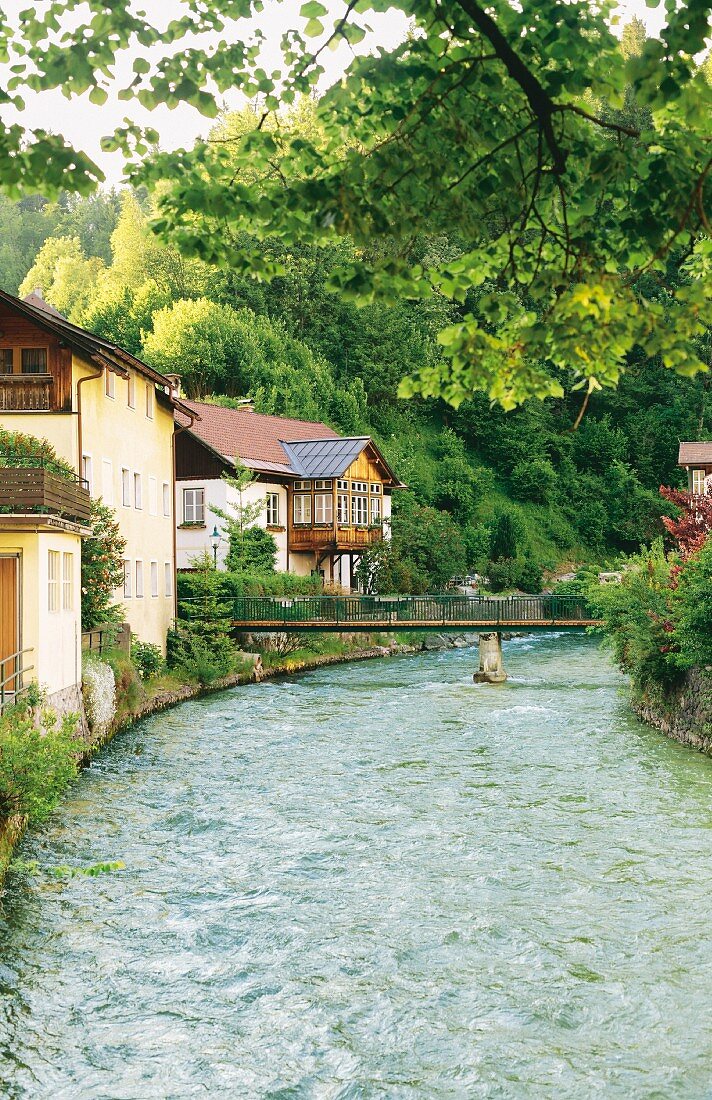 The River Traun flowing through Bad Aussee, Styria