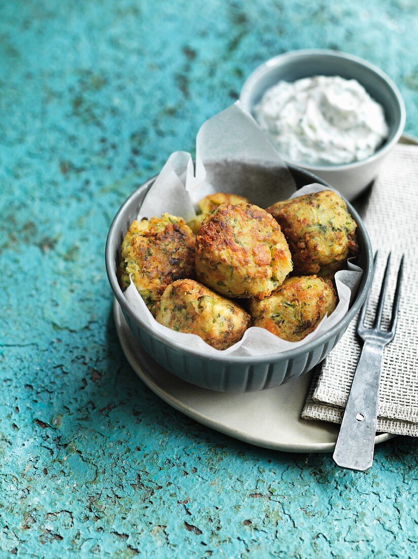 Courgette keftedes with tzatziki (Greece)
