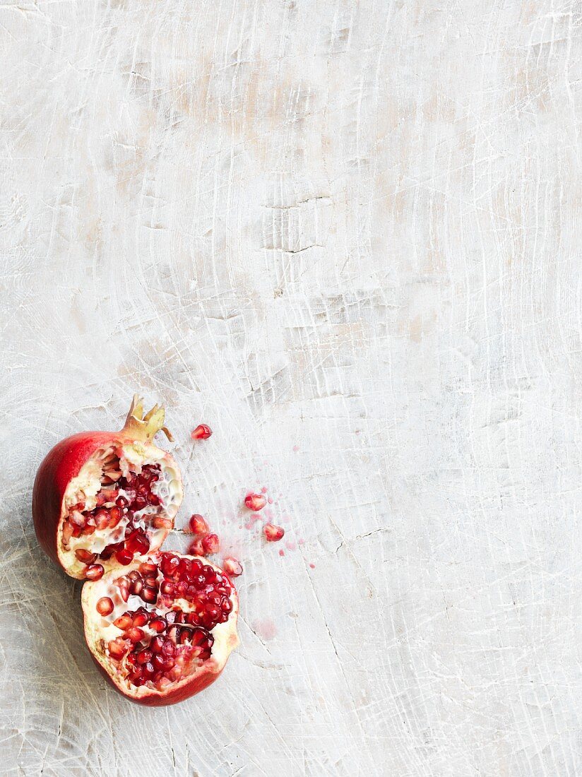 Pomegranate Broken Open to Expose Seeds