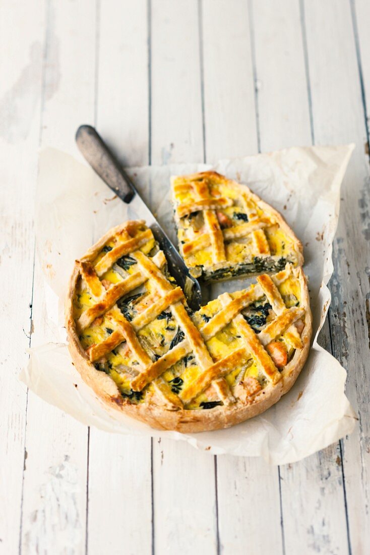 Chard quiche with salmon