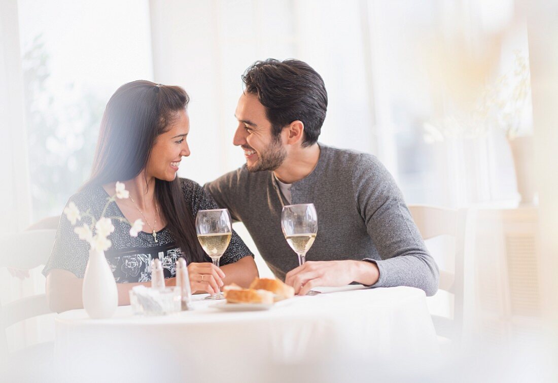 A couple having dinner together in a restaurant