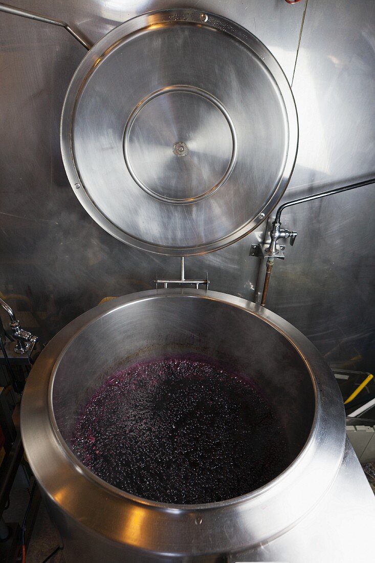 Blueberry jam being made on a farm