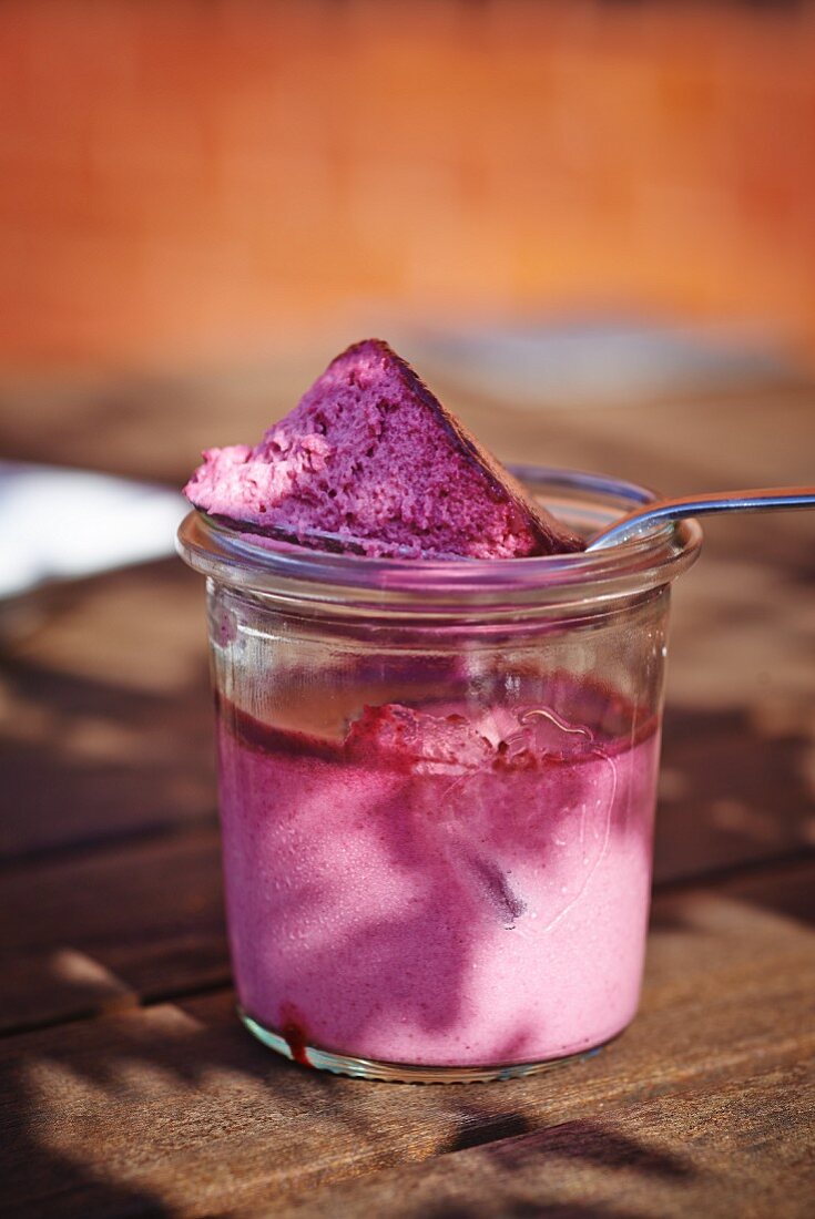 Cassis yogurt sorbet with chocolate