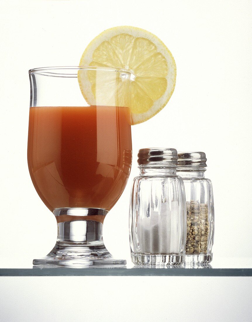 Tomato Juice with Salt and Pepper Shakers