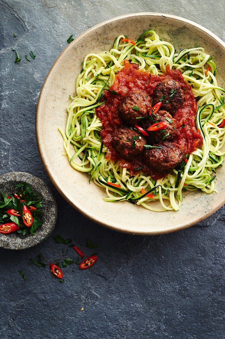 Meatballs with courgette paleo spagetti