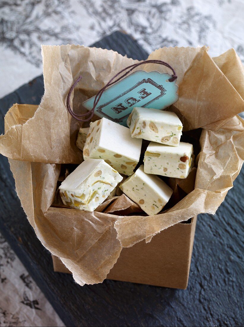 Turron with basil and lemon