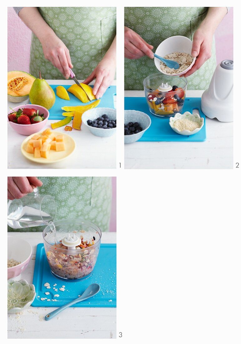 Cereal and fruit porridge being made