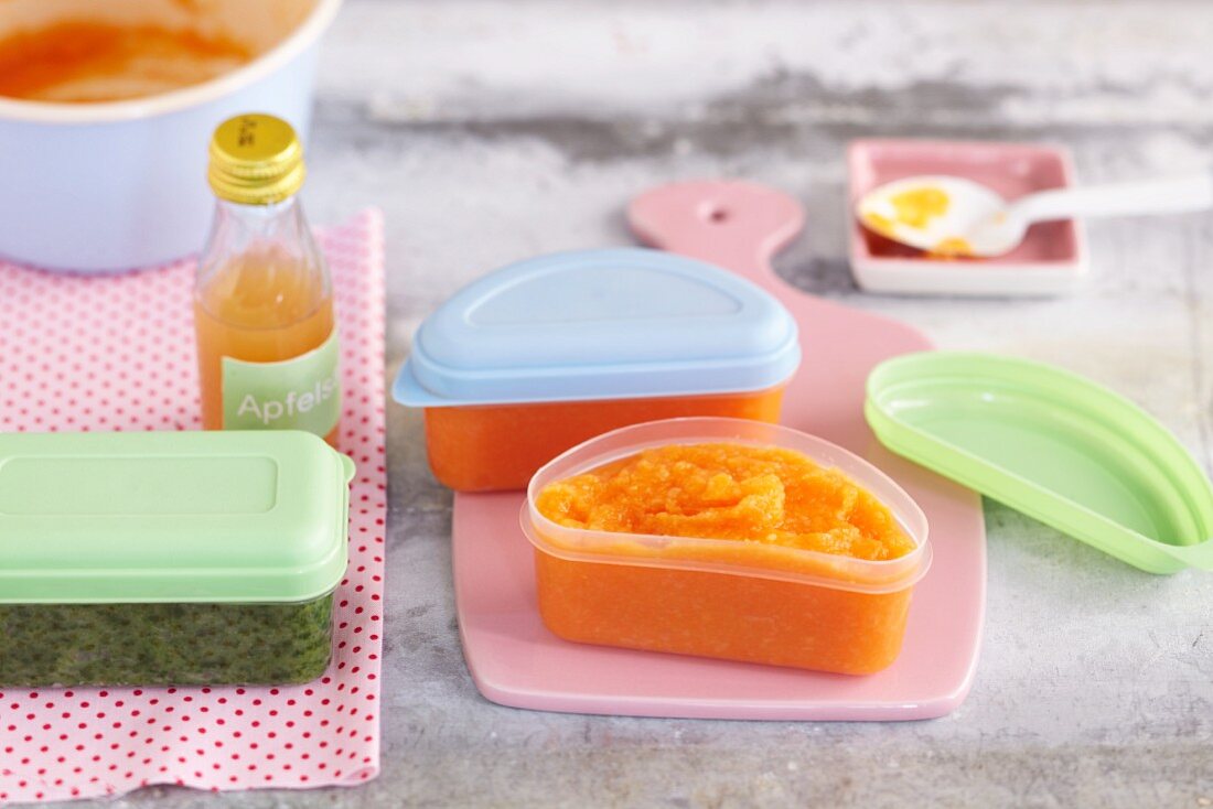 Baby food in storage containers