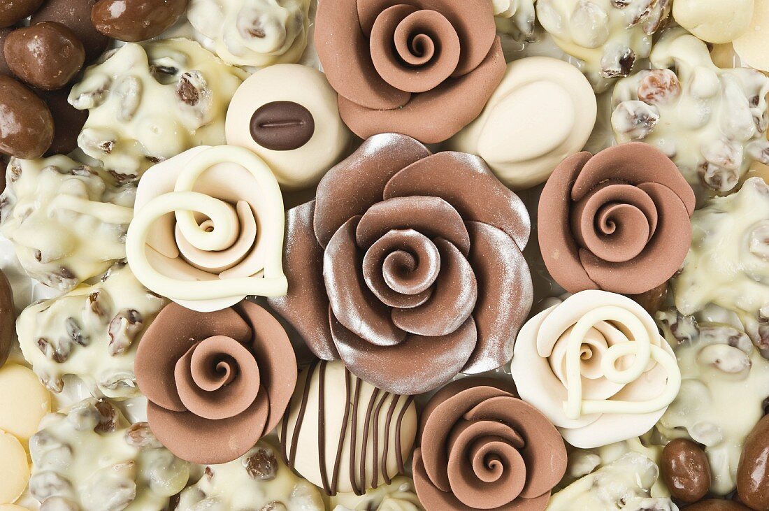 An arrangement of chocolate flowers