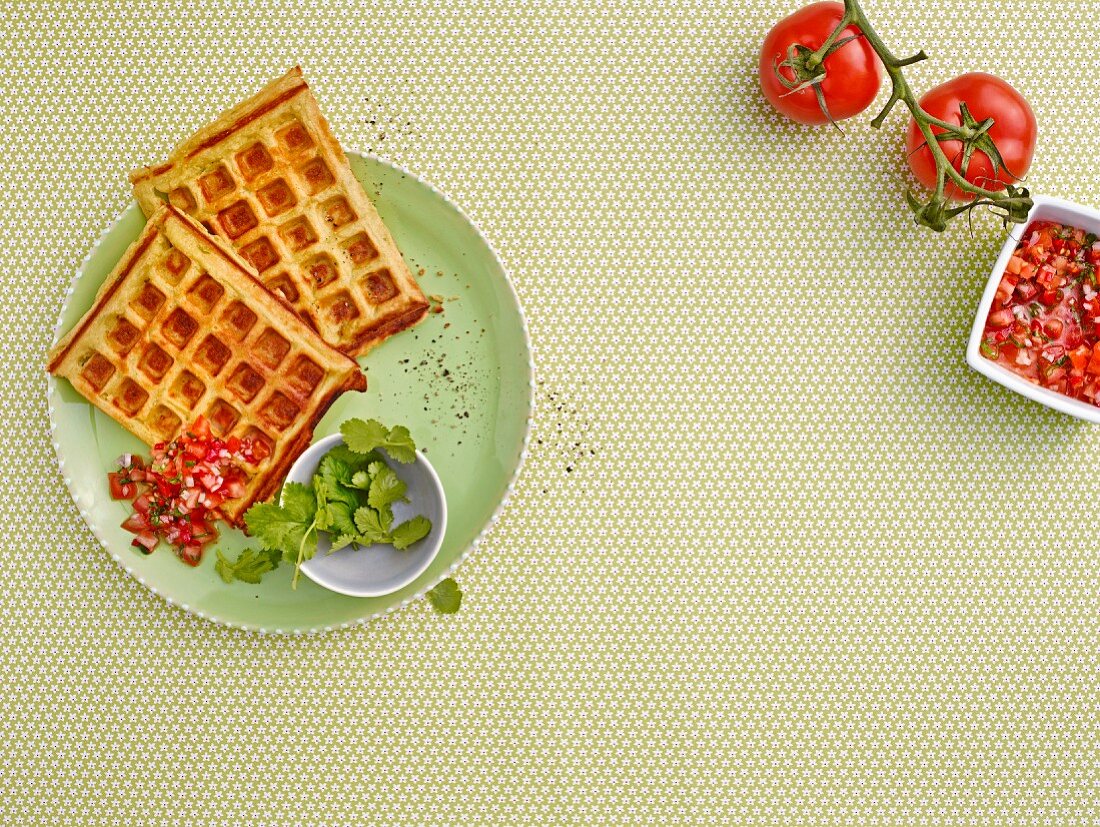 Avocado waffles with tomato salsa