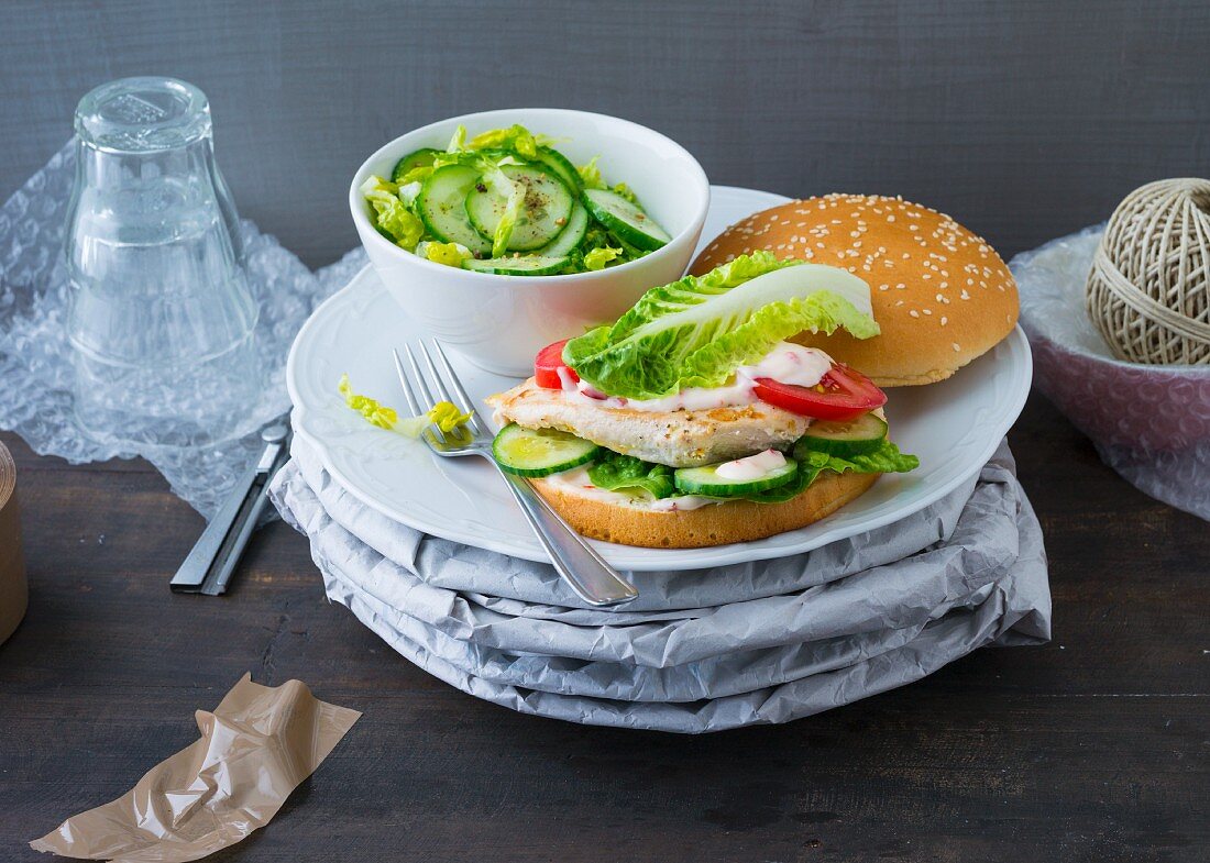 Chicken burger with chilli mayonnaise