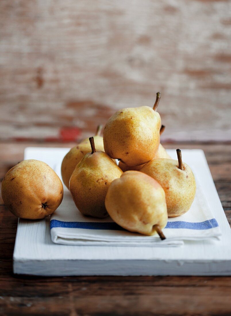 Pears on a tea towel