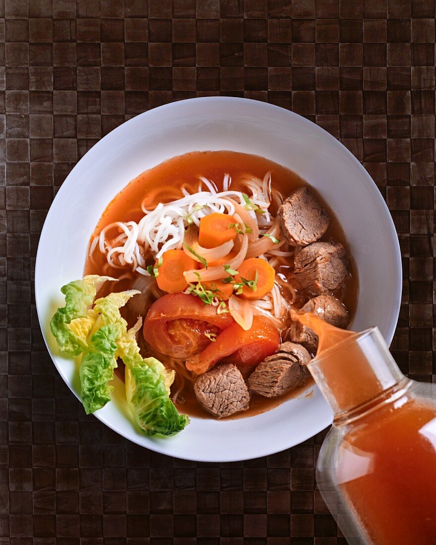 Noodle soup with beef and vegetables
