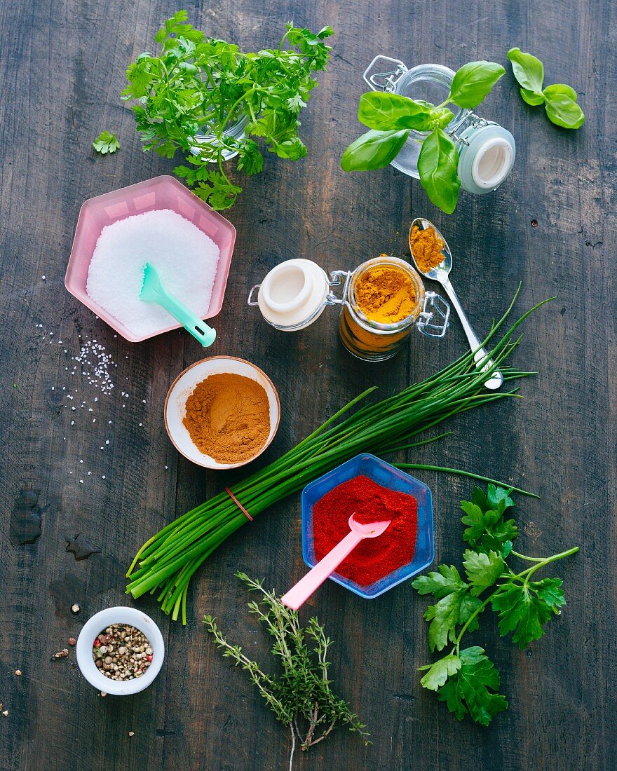 A still life featuring herbs and spices