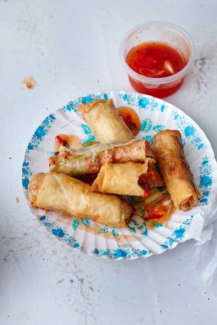 Spring rolls with a sweet-and-sour sauce