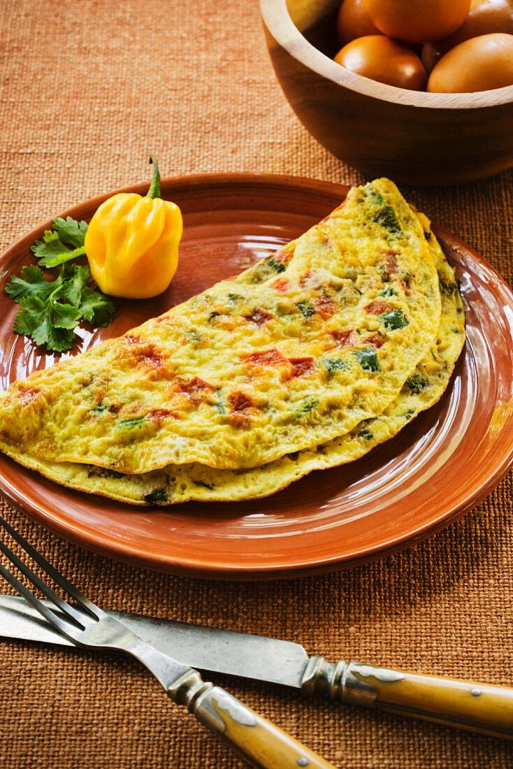 Omelette with chilli peppers and coriander (Spain)