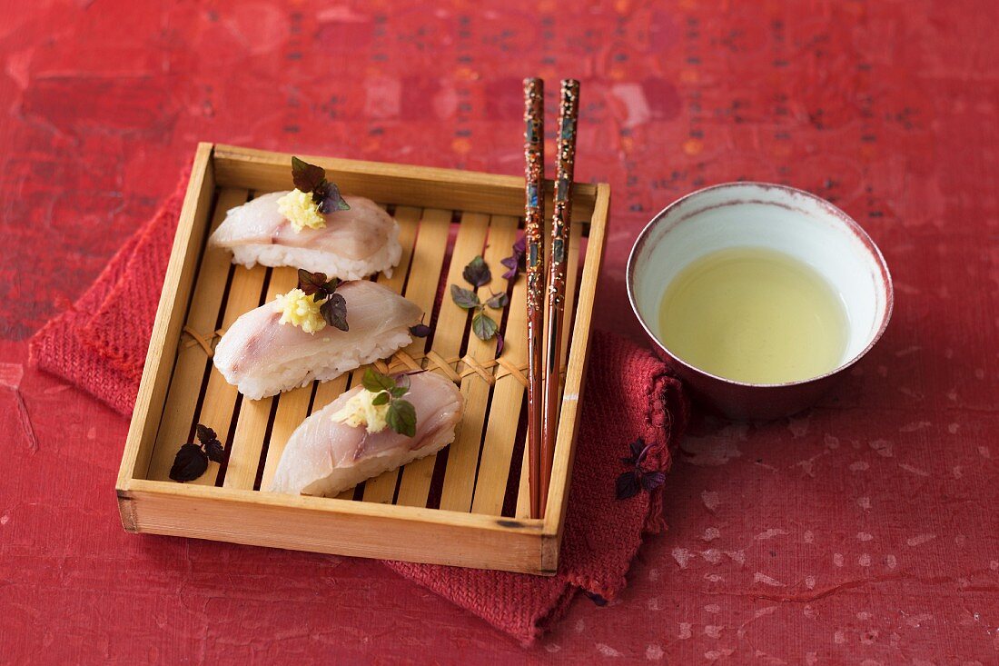 Nigiri sushi with marinated mackerel