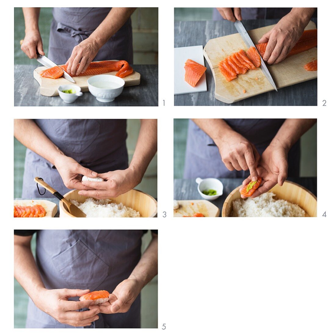 Preparing Salmon Sushi
