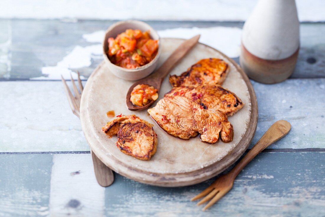 Sweet-and-sour turkey on a hot stone