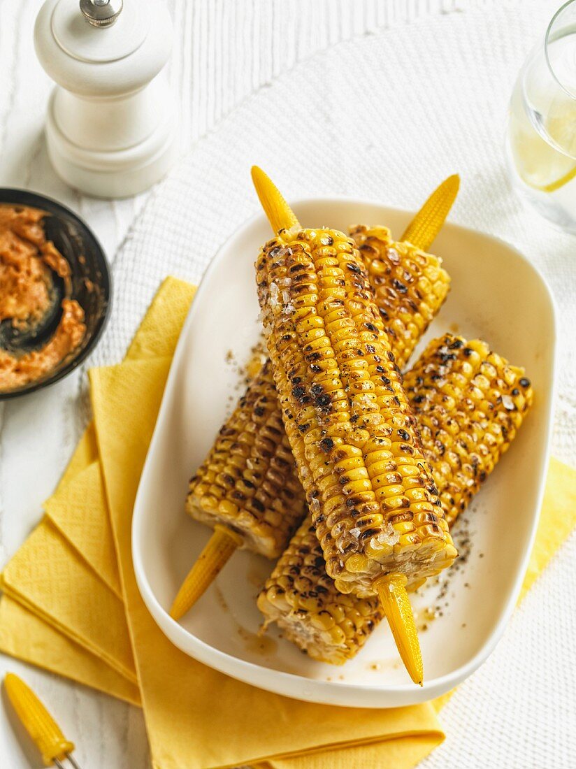Grilled corn on the cob with chilli butter