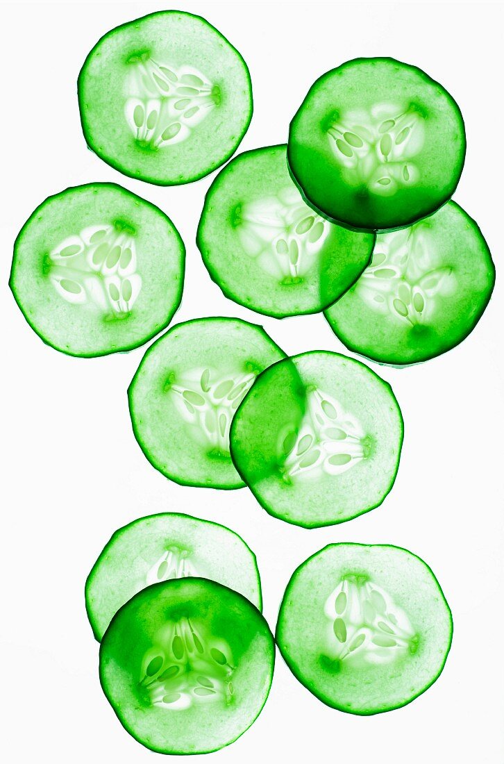 Back lit slices of cucumber