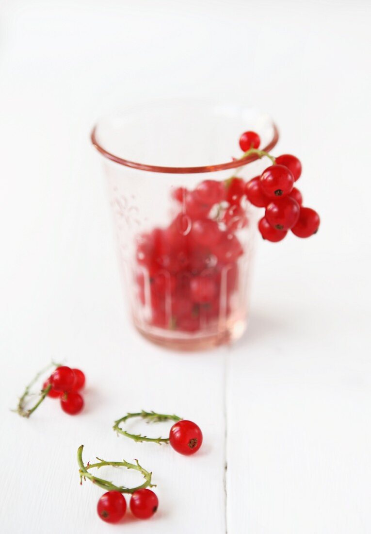 Redcurrant in a glass with redcurrant rings in front of it