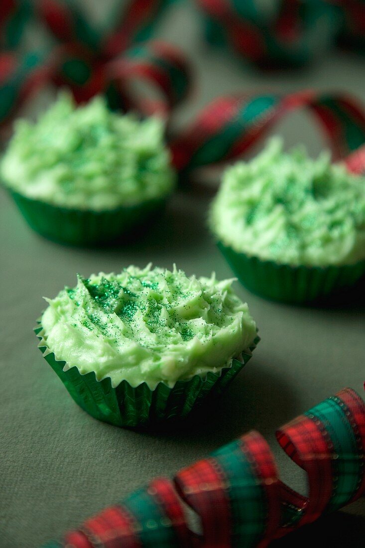 Grüne Weihnachts-Cupcakes