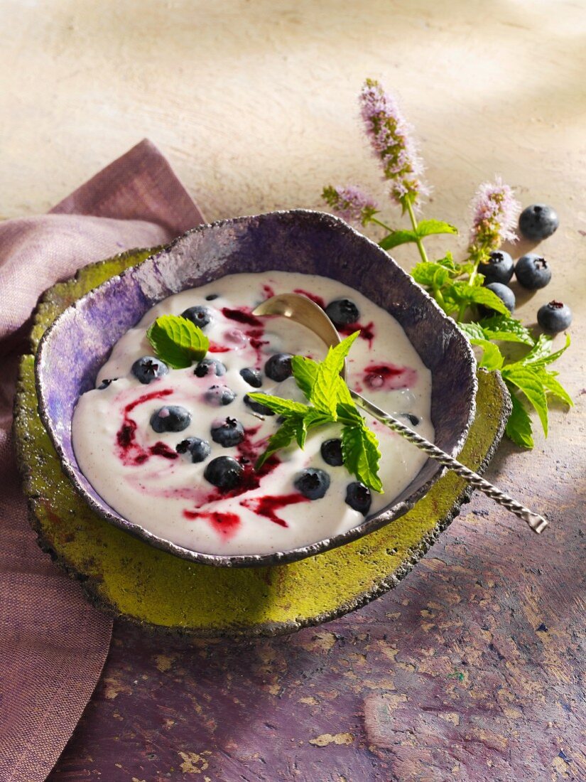 Lime and coconut quark with blueberries