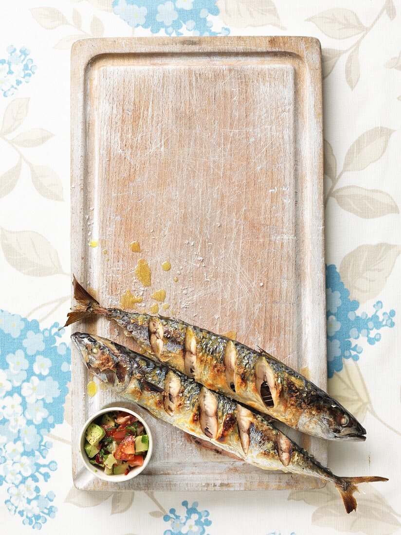 Grilled mackerel with avocado and tomato salsa