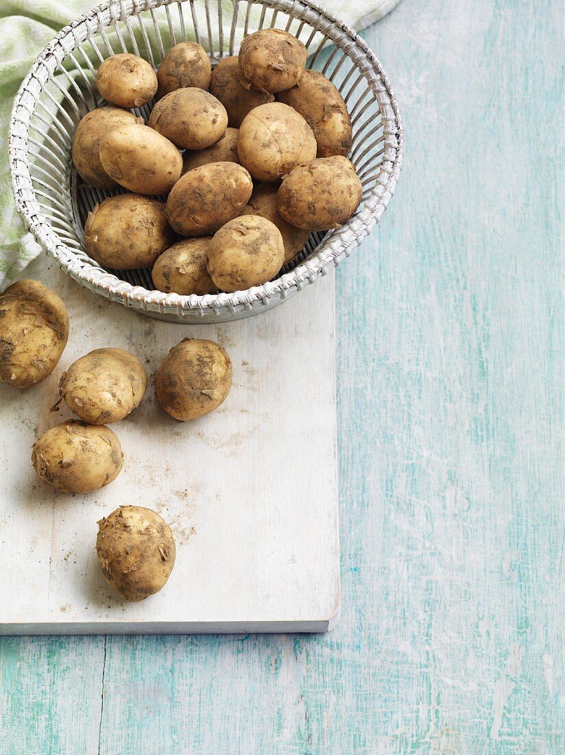 Potatoes in a metal basket