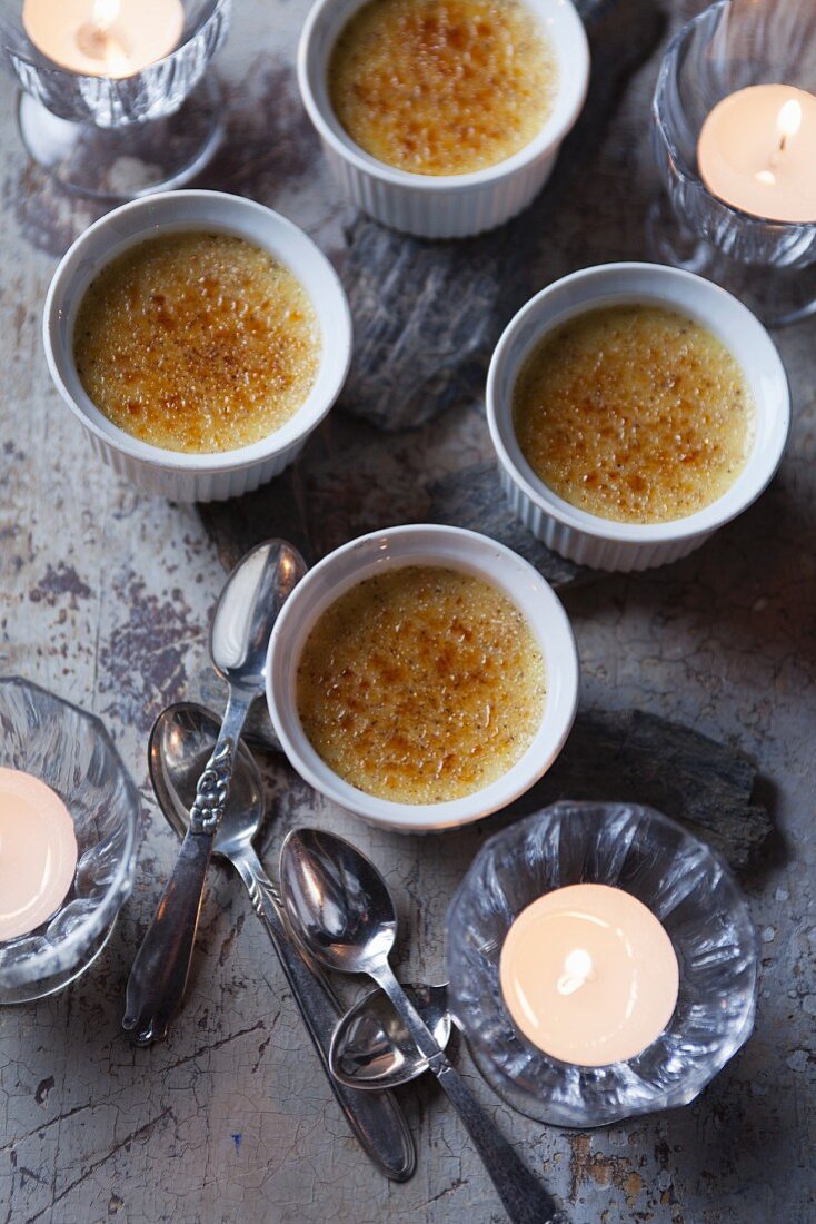 Creme brulee and tea lights