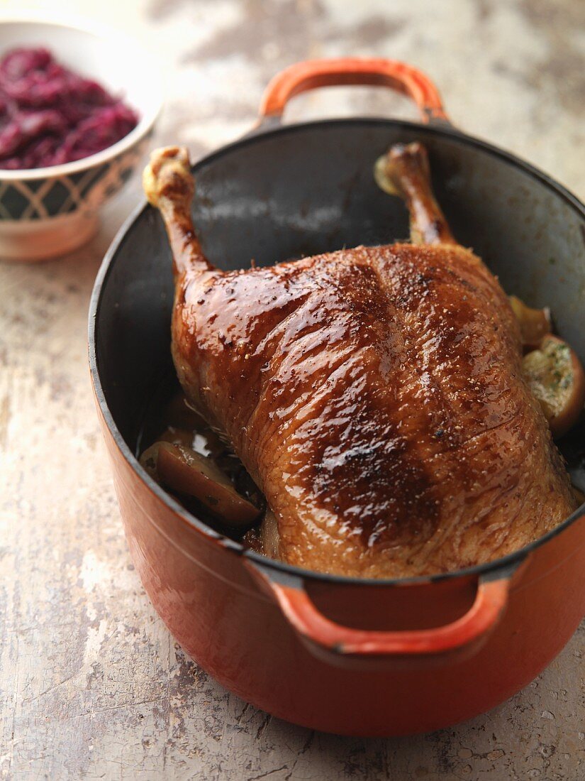 Roast country duck with red cabbage