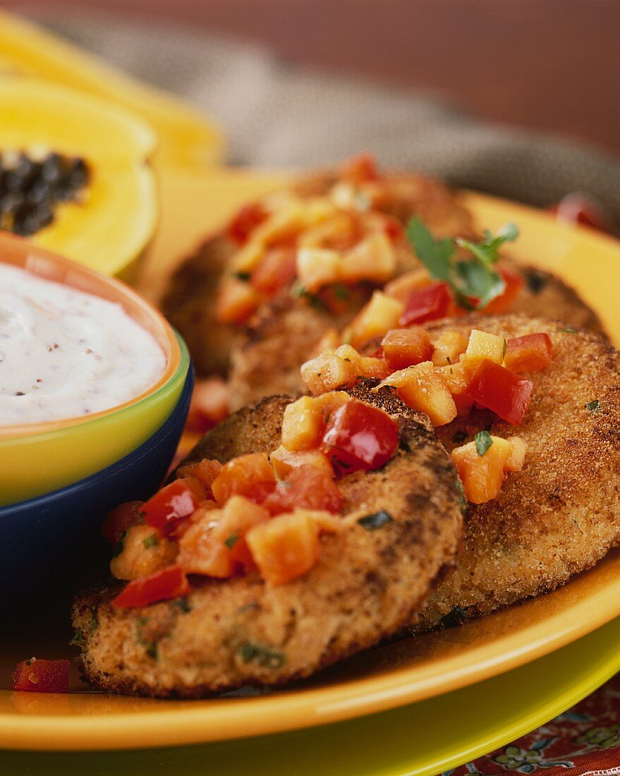 Breaded chicken with mango salsa