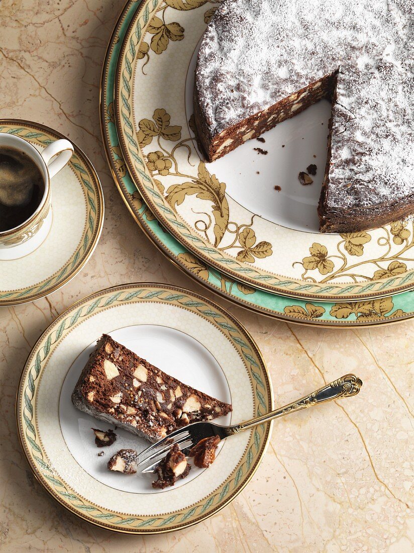 Chocolate cake with nuts and figs