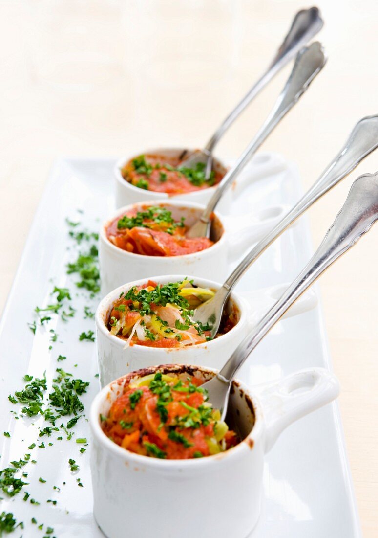 Salmon en cocotte with tomatoes