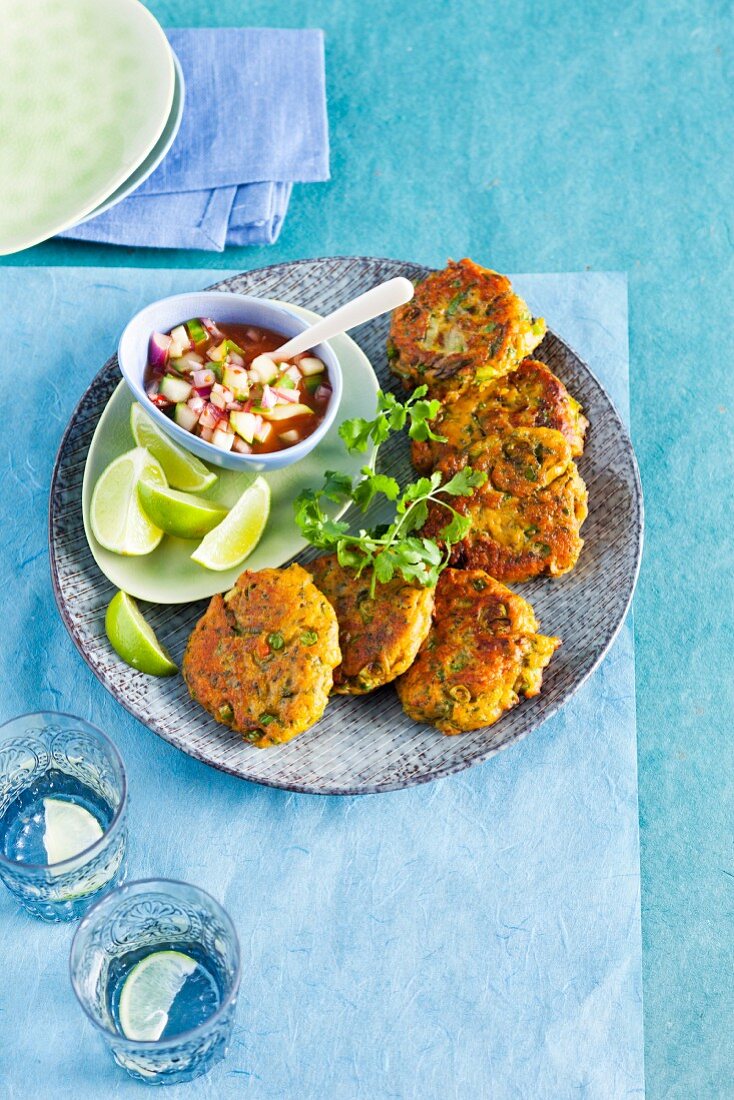 Oriental fish cakes with a spicy sour sauce